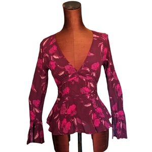 Lieth flower burgundy flare blouse size xs